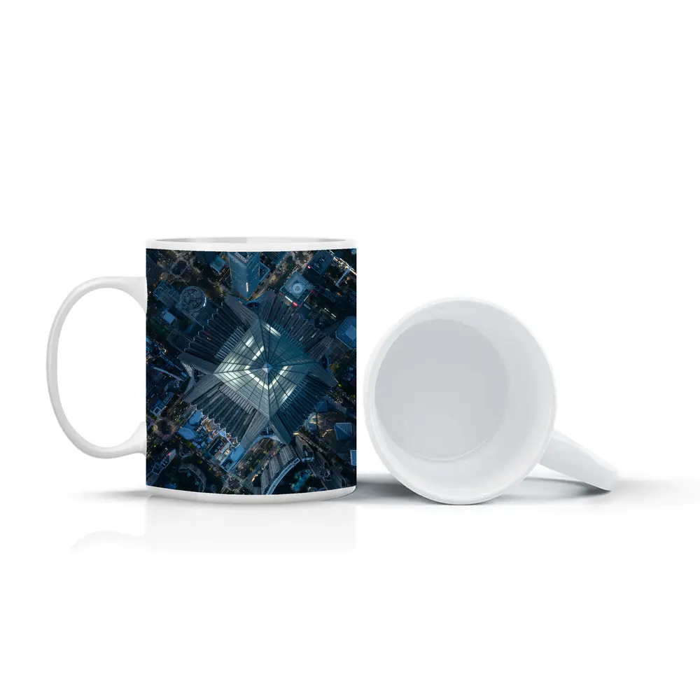 Aerial View Skyscraper Top City Night – Mugs