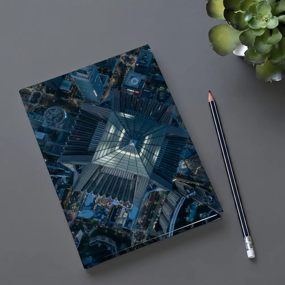 Aerial View Skyscraper Top City Night – Notebooks