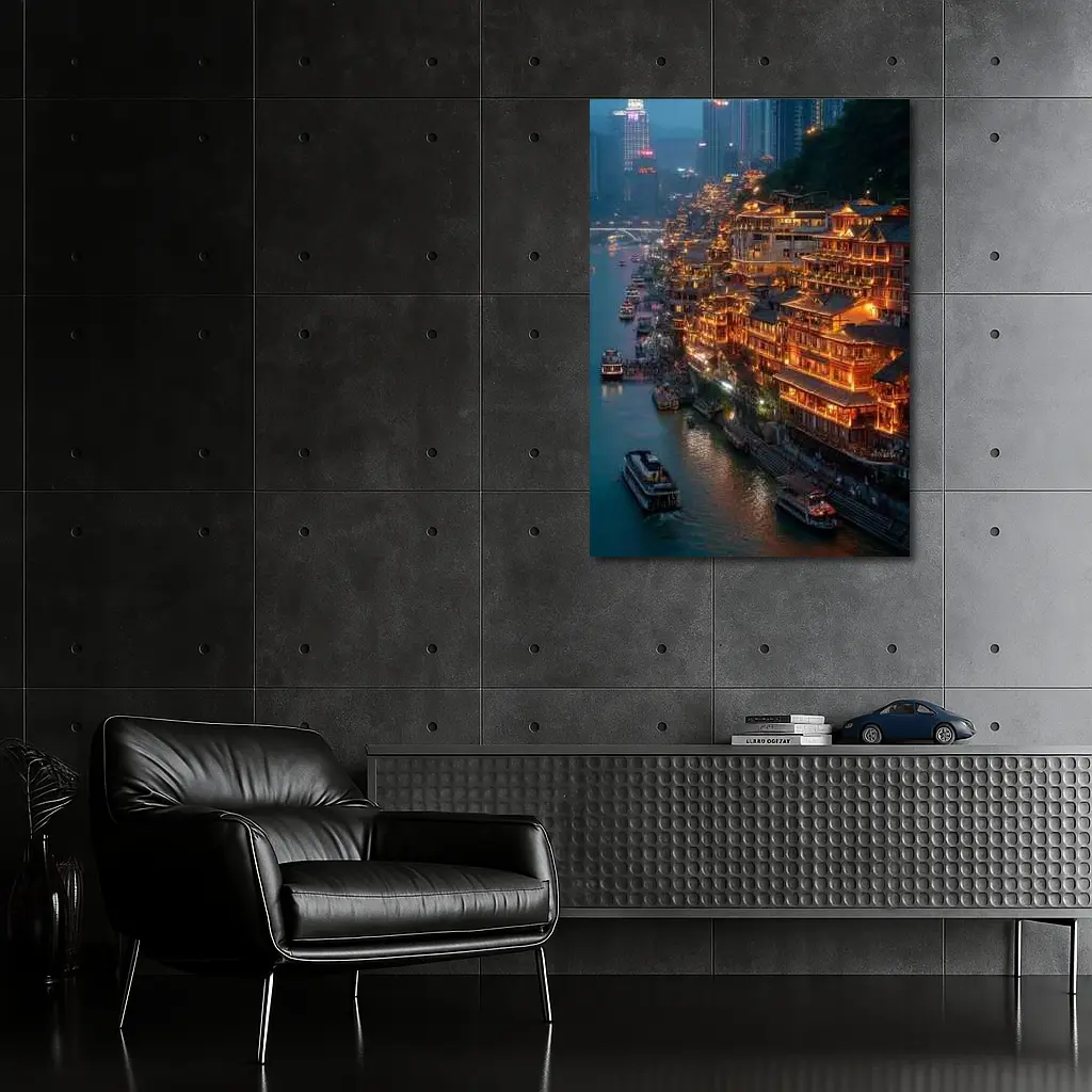 Chongqing River District Glowing At Night – Wall Art