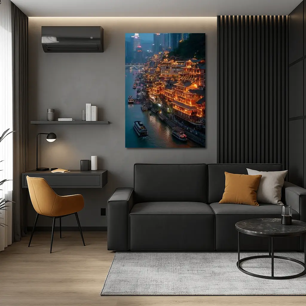 Chongqing River District Glowing At Night – Wall Art