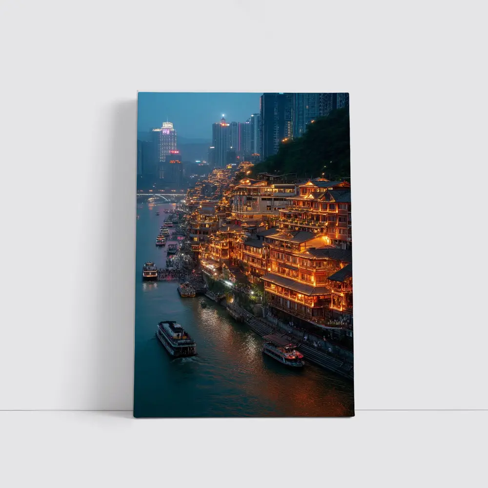 Chongqing River District Glowing At Night – Wall Art