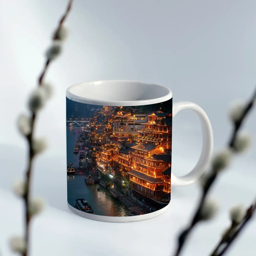 Chongqing River District Glowing At Night – Mugs