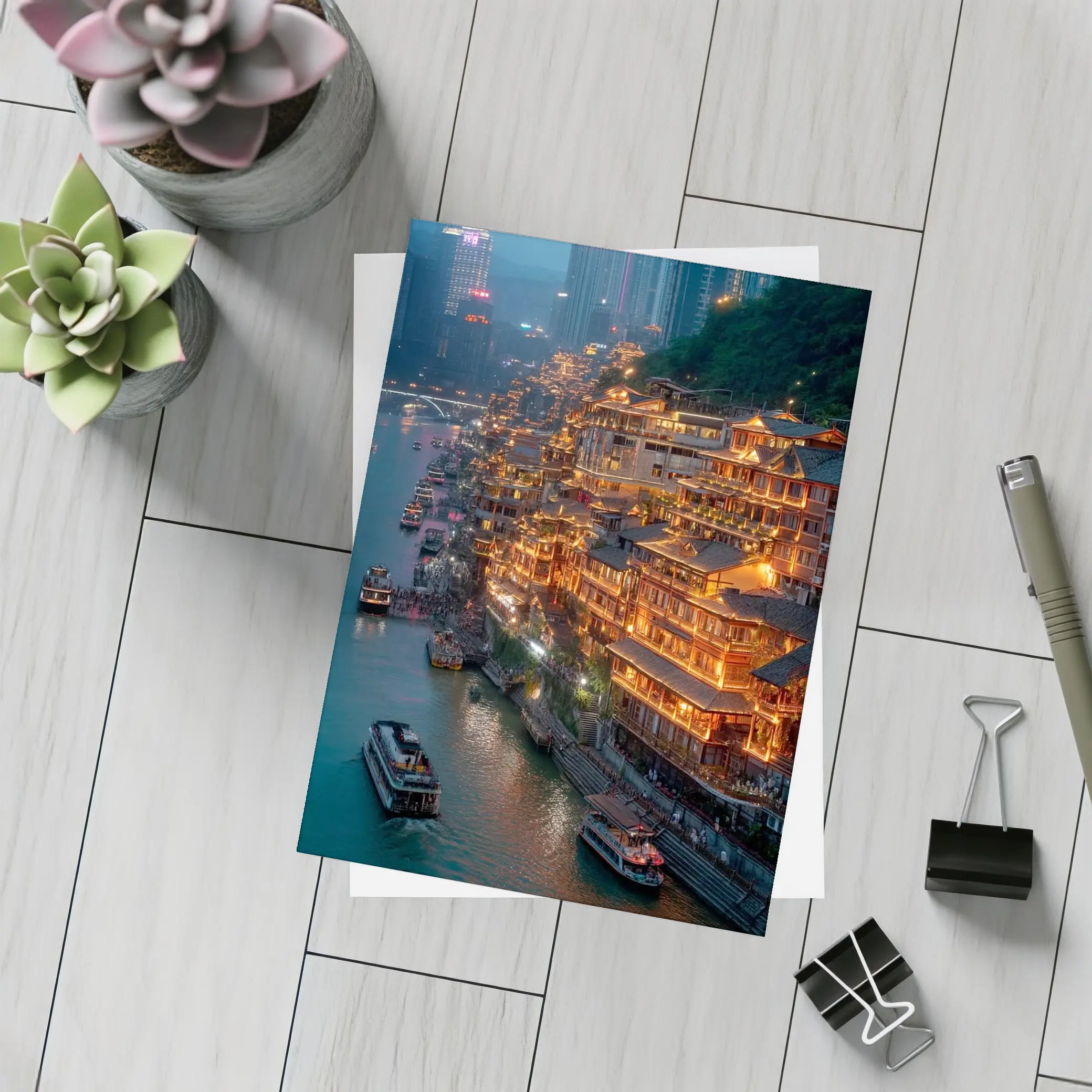 Chongqing River District Glowing At Night – Postcards