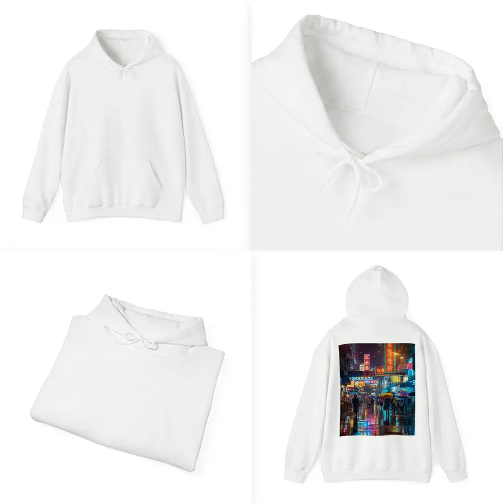 Hong Kong Neon Street Rain Night Scene – Hoodies