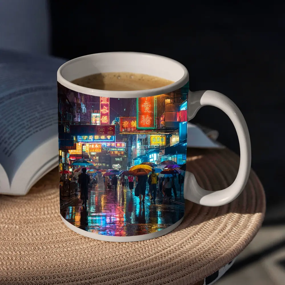 Hong Kong Neon Street Rain Night Scene – Mugs