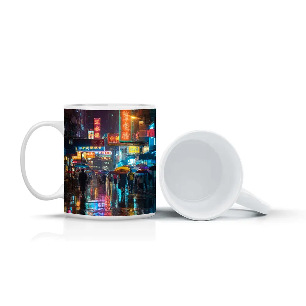 Hong Kong Neon Street Rain Night Scene – Mugs