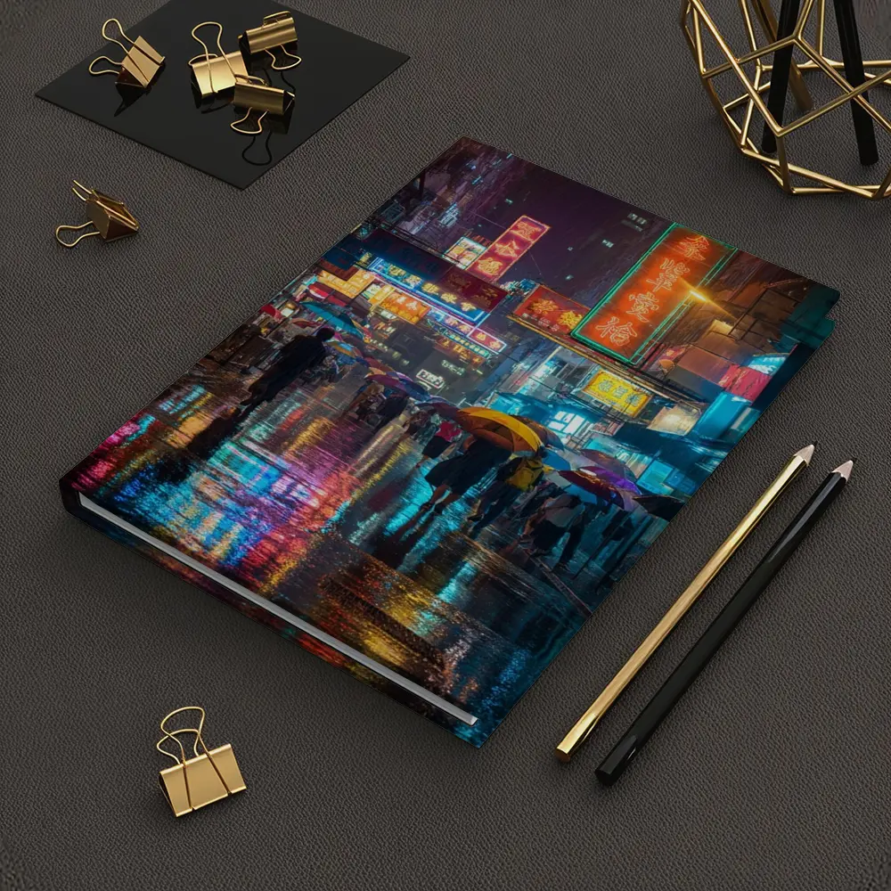 Hong Kong Neon Street Rain Night Scene – Notebooks