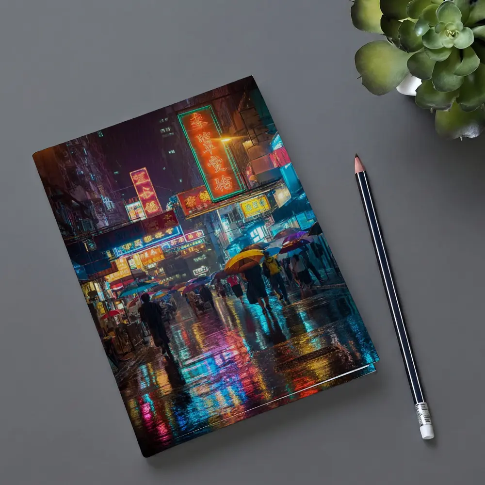 Hong Kong Neon Street Rain Night Scene – Notebooks