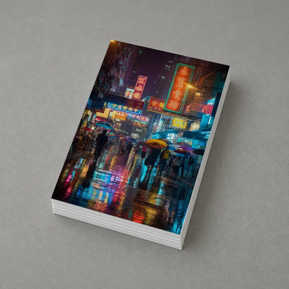 Hong Kong Neon Street Rain Night Scene – Postcards