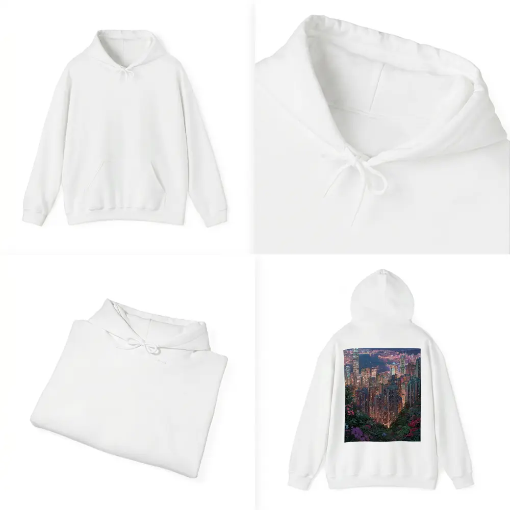 Hong Kong City Night Lights Floral View – Hoodies
