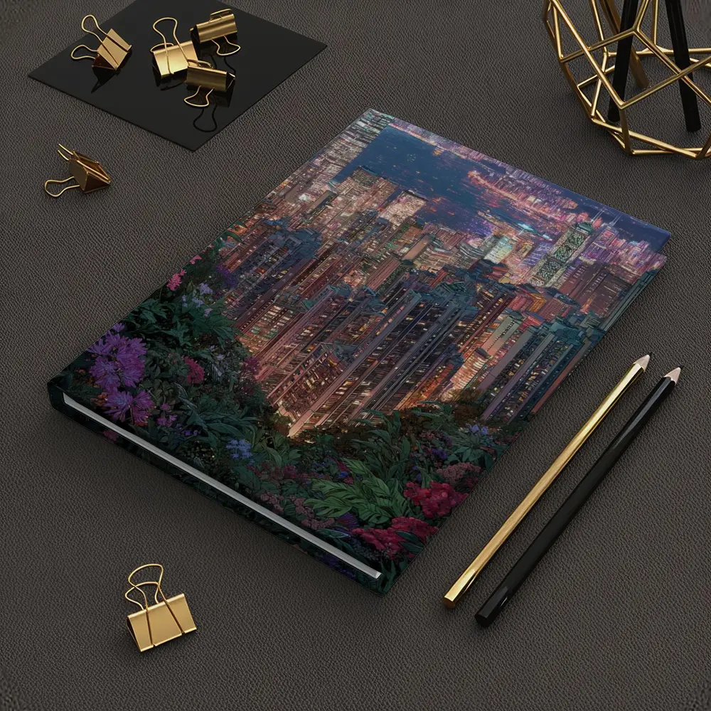 Hong Kong City Night Lights Floral View – Notebooks