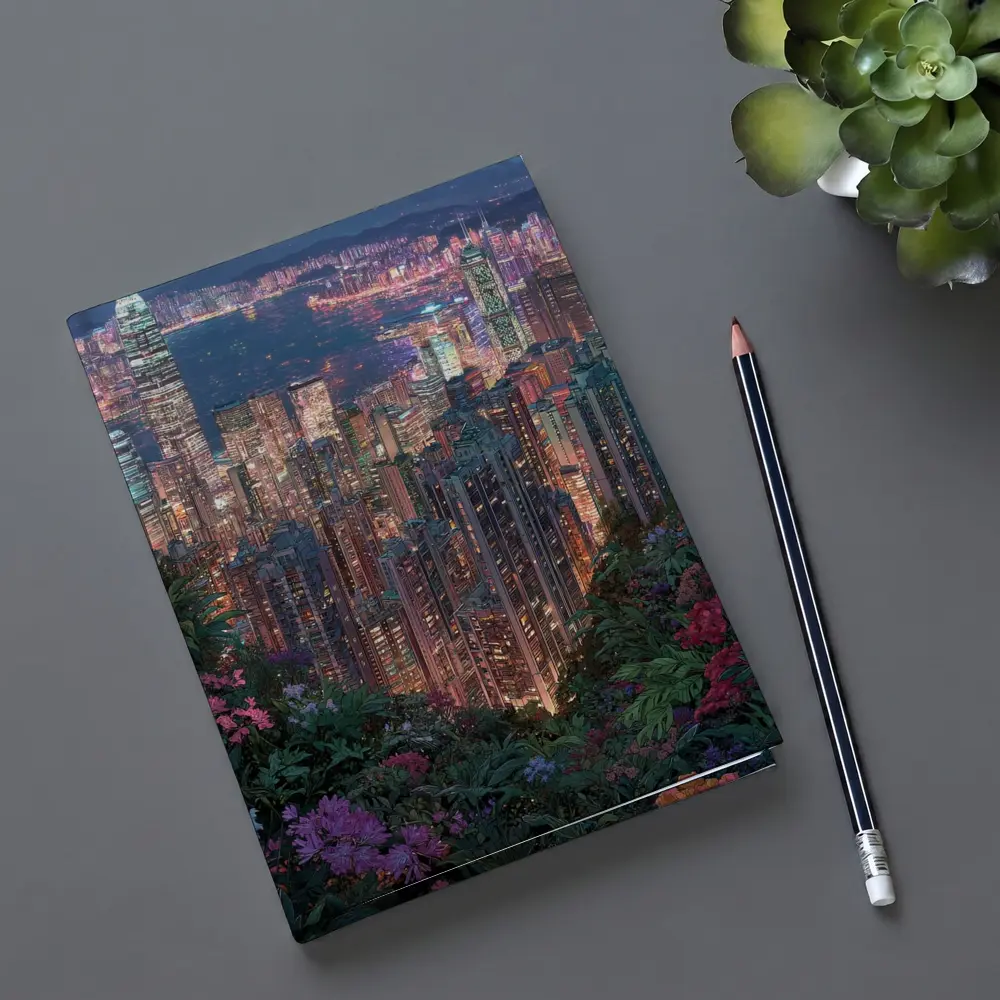 Hong Kong City Night Lights Floral View – Notebooks