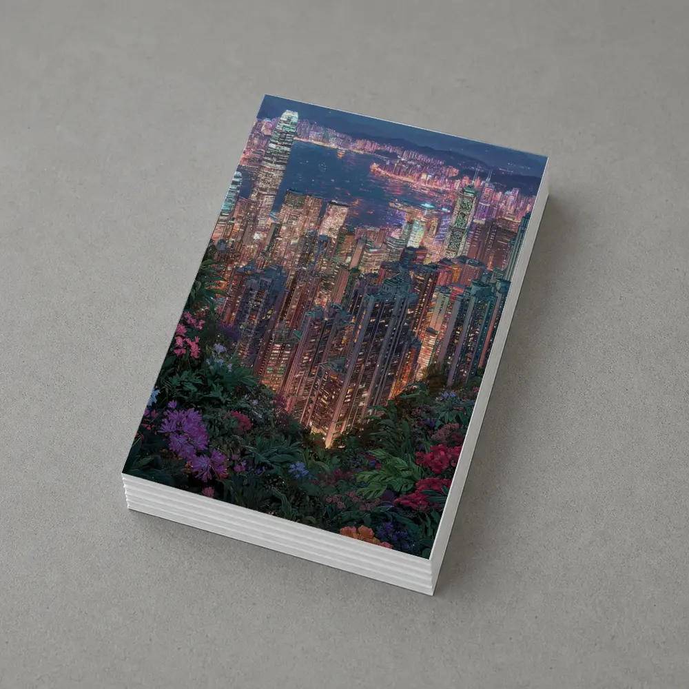 Hong Kong City Night Lights Floral View – Postcards
