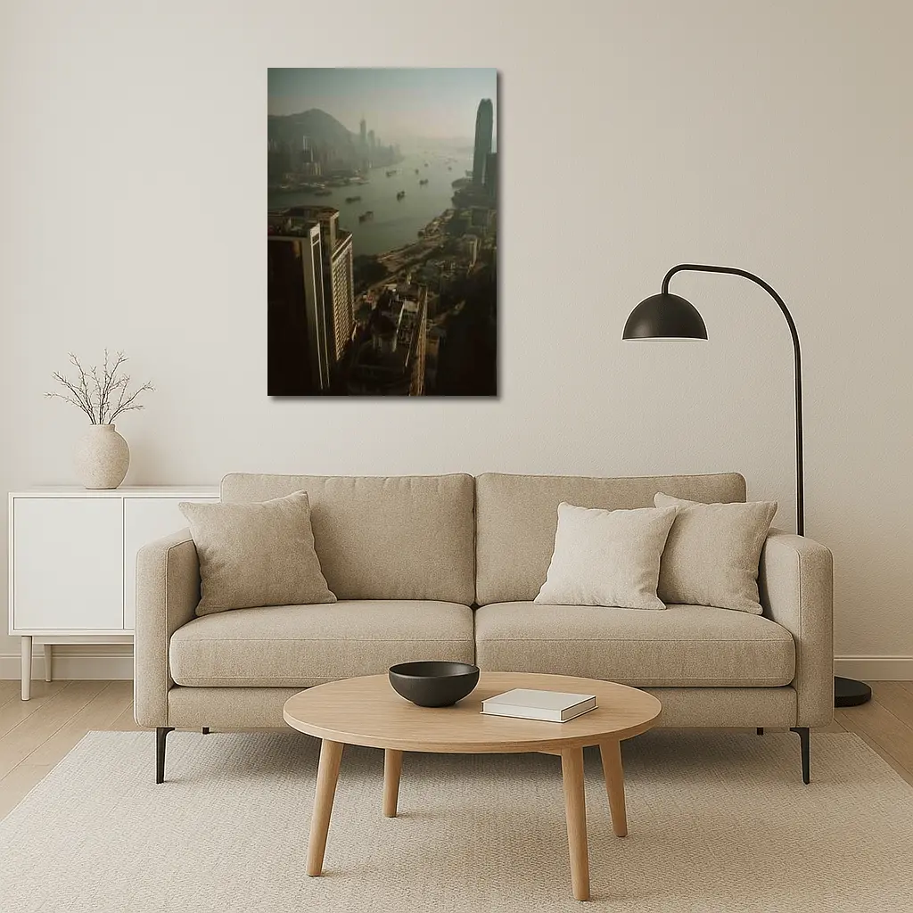 Hong Kong Victoria Harbour Aerial Hazy Cityscape – Wall Art