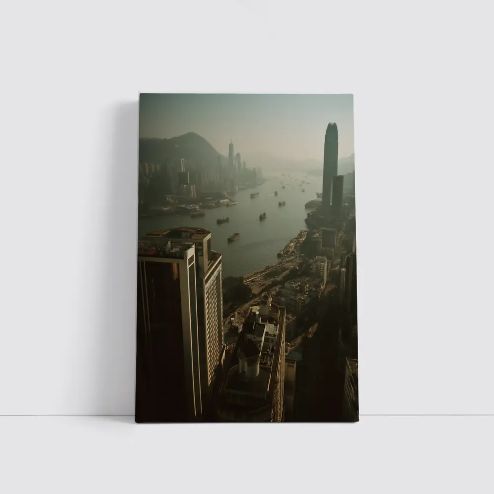 Hong Kong Victoria Harbour Aerial Hazy Cityscape – Wall Art