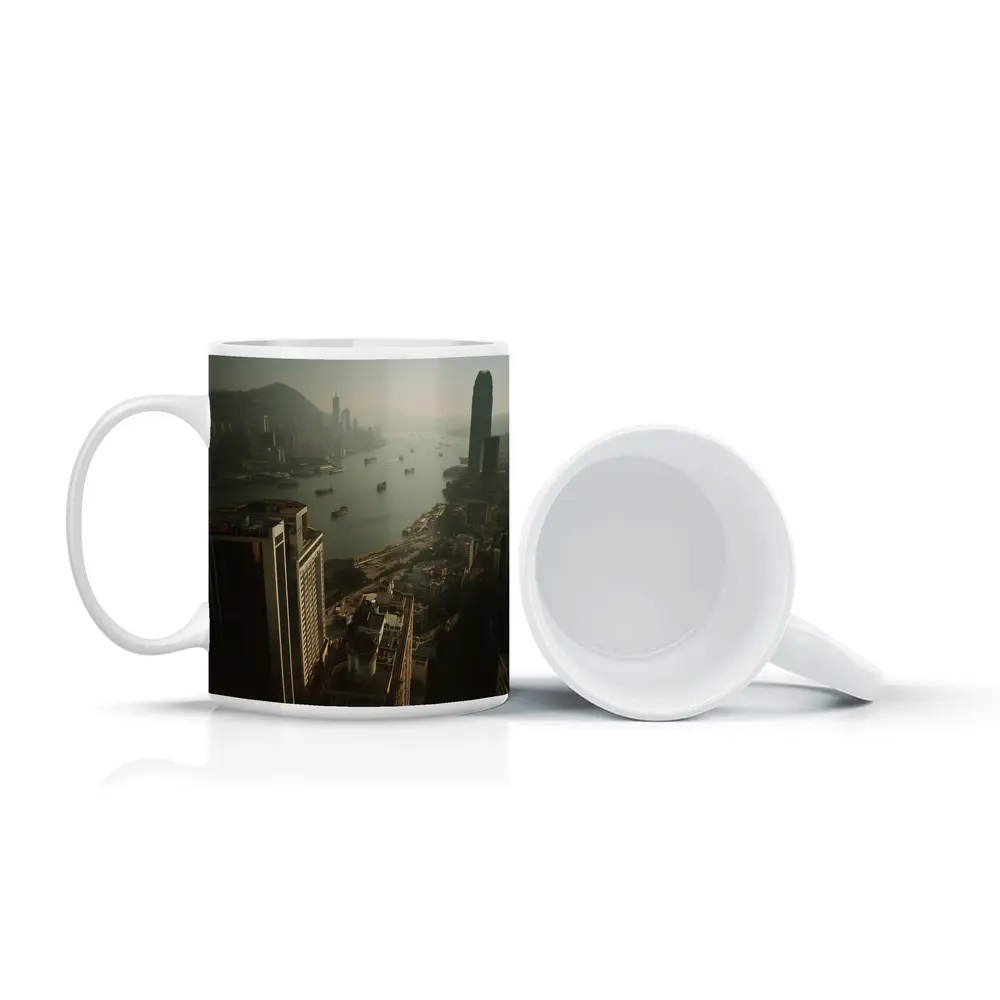 Hong Kong Victoria Harbour Aerial Hazy Cityscape – Mugs