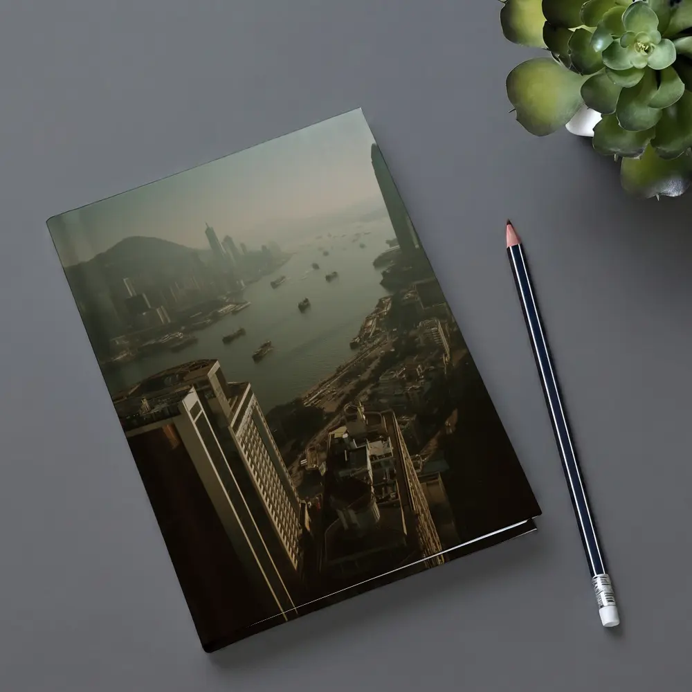 Hong Kong Victoria Harbour Aerial Hazy Cityscape – Notebooks