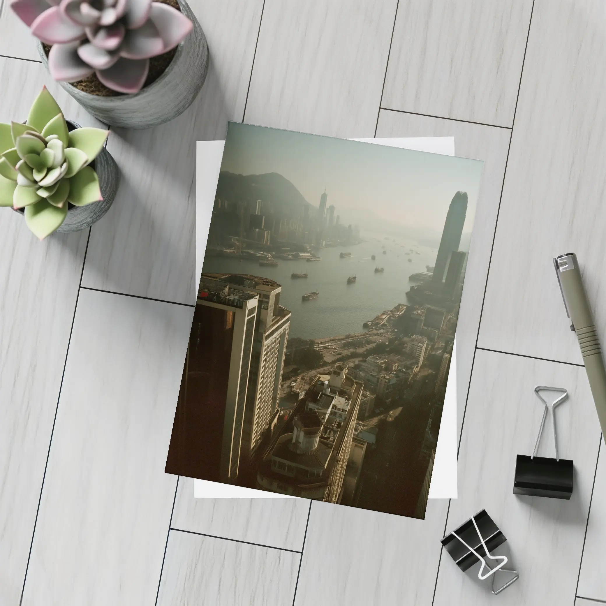 Hong Kong Victoria Harbour Aerial Hazy Cityscape – Postcards