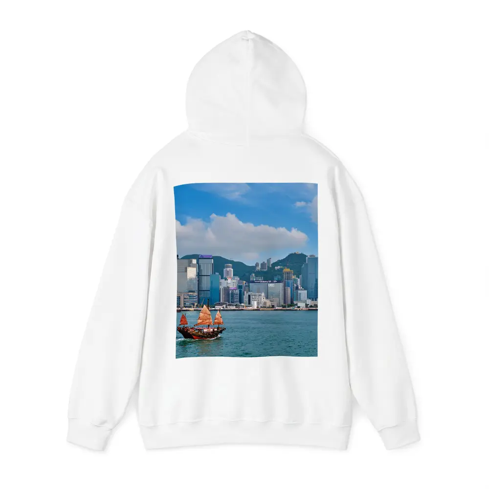 Hong Kong Harbor Skyline with Traditional Junk Boat – Hoodies