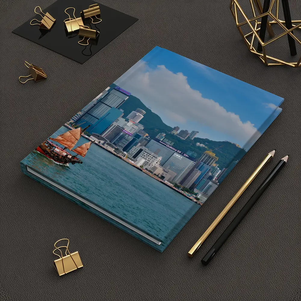 Hong Kong Harbor Skyline with Traditional Junk Boat – Notebooks