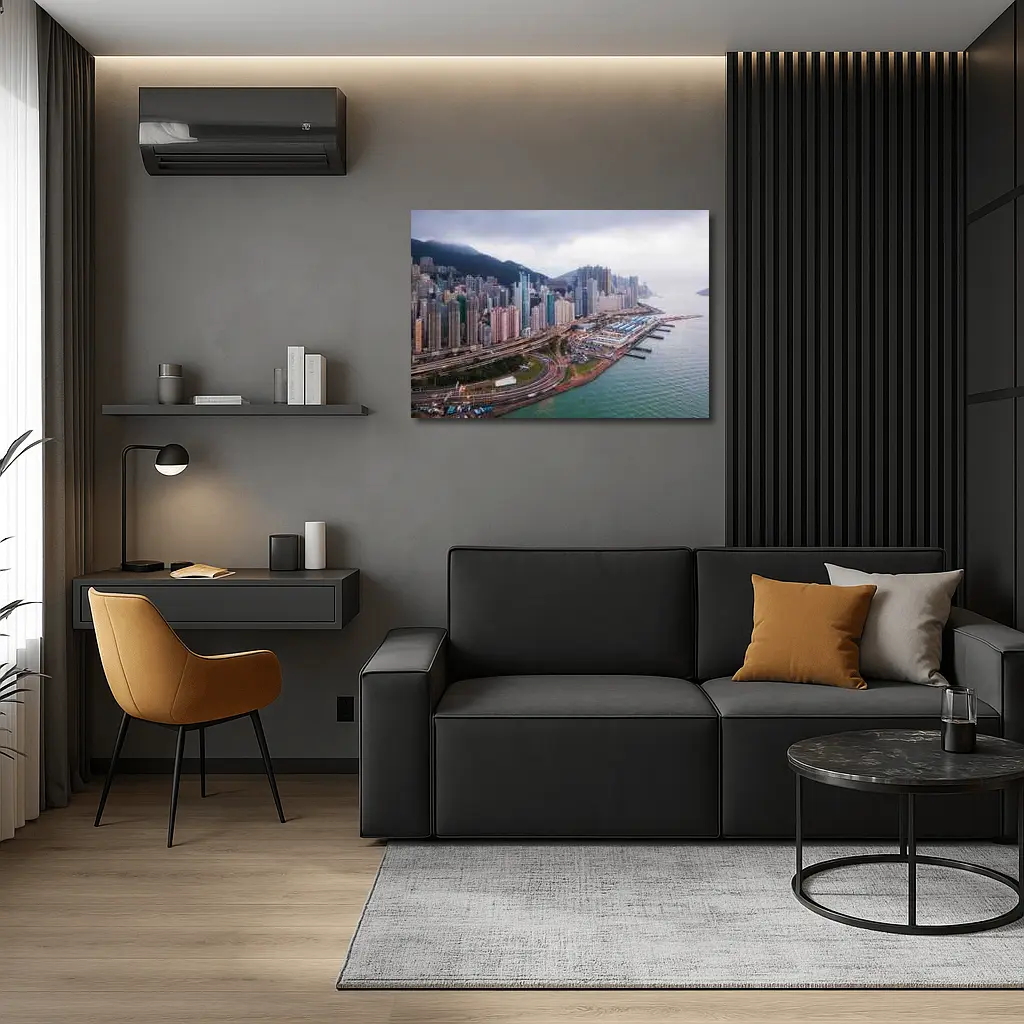 Hong Kong Aerial Skyline Waterfront Overcast View – Wall Art
