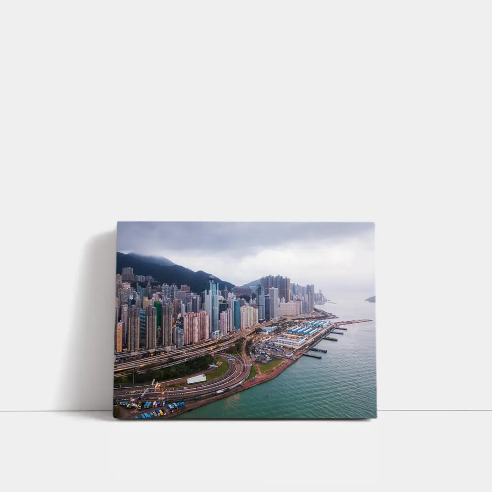 Hong Kong Aerial Skyline Waterfront Overcast View – Wall Art