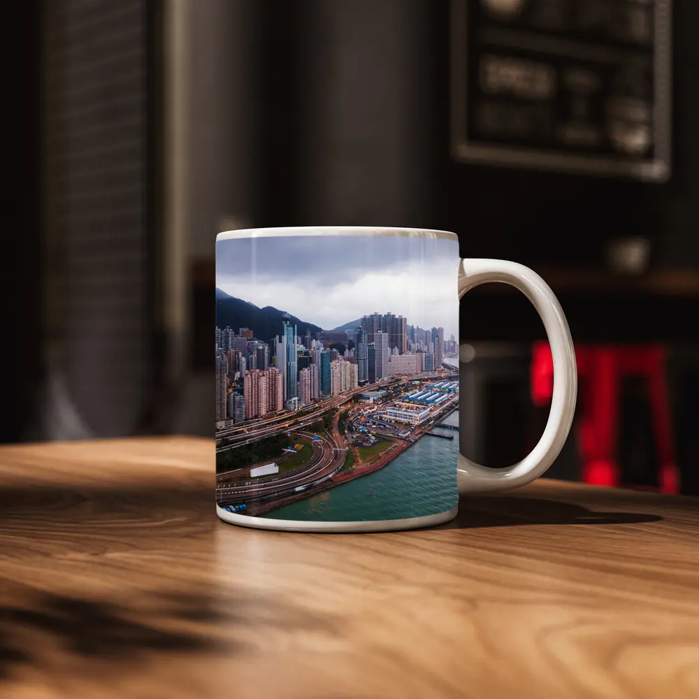 Hong Kong Aerial Skyline Waterfront Overcast View – Mugs
