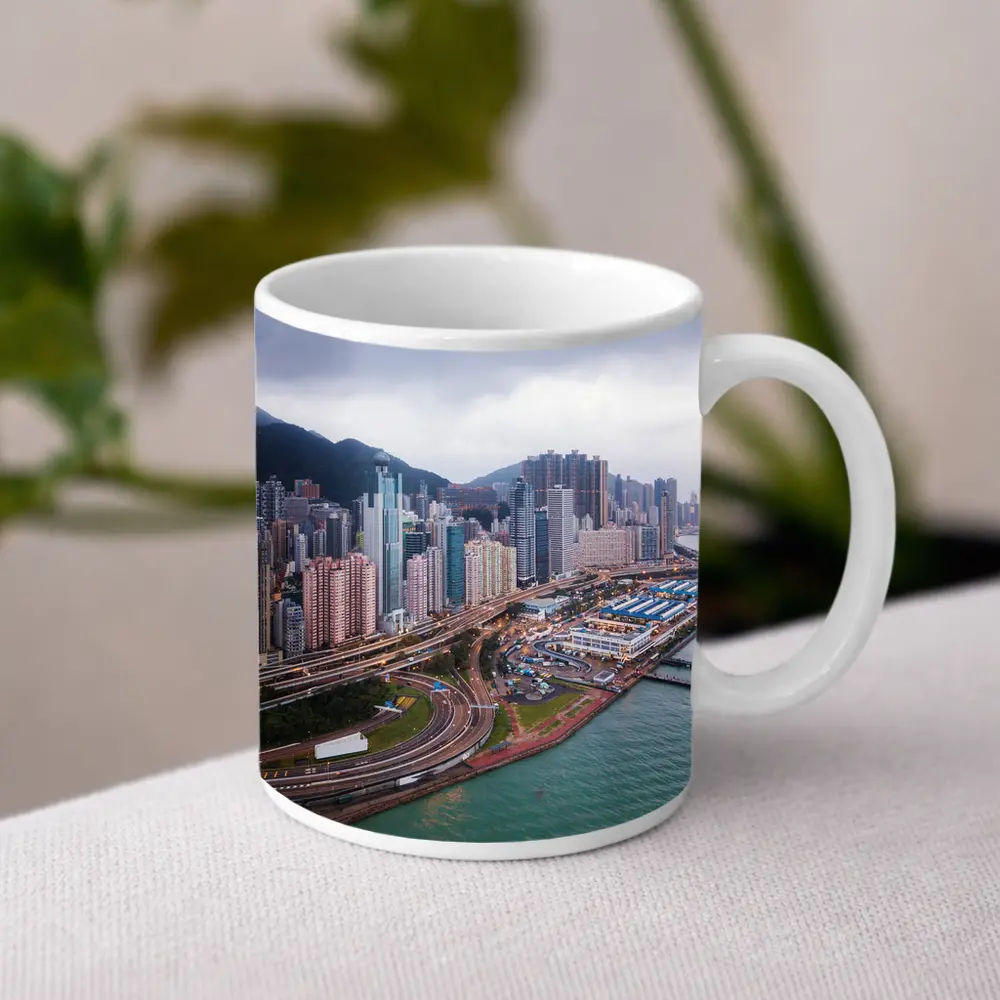 Hong Kong Aerial Skyline Waterfront Overcast View – Mugs