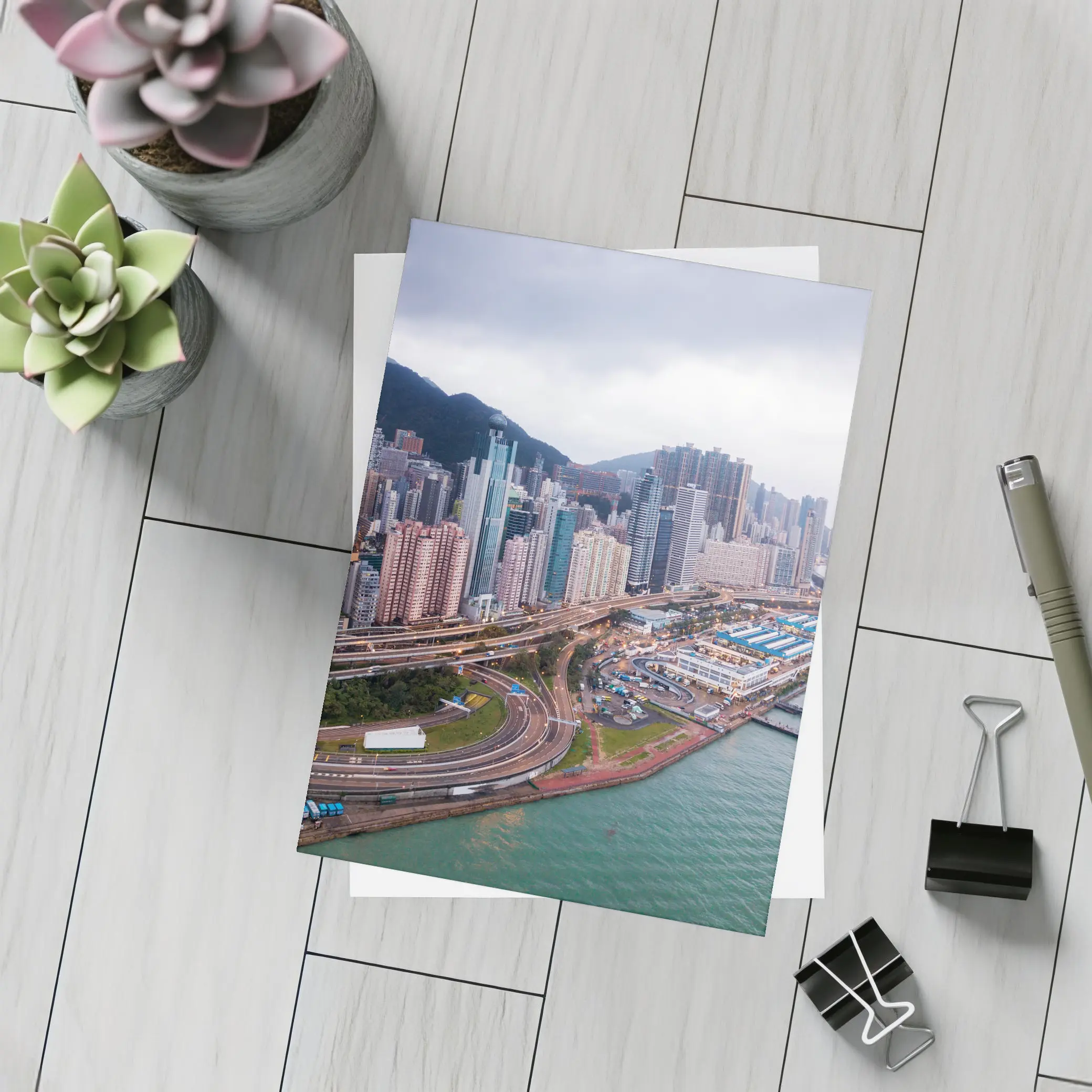 Hong Kong Aerial Skyline Waterfront Overcast View – Postcards