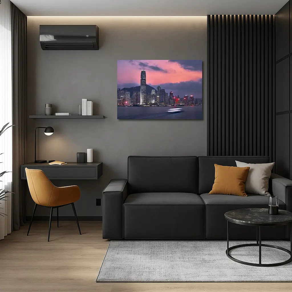 Hong Kong Skyline at Purple Dusk Waterfront – Wall Art