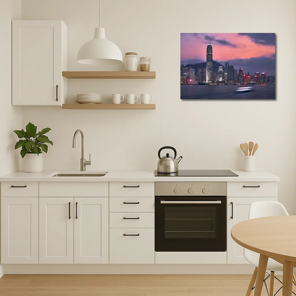 Hong Kong Skyline at Purple Dusk Waterfront – Wall Art