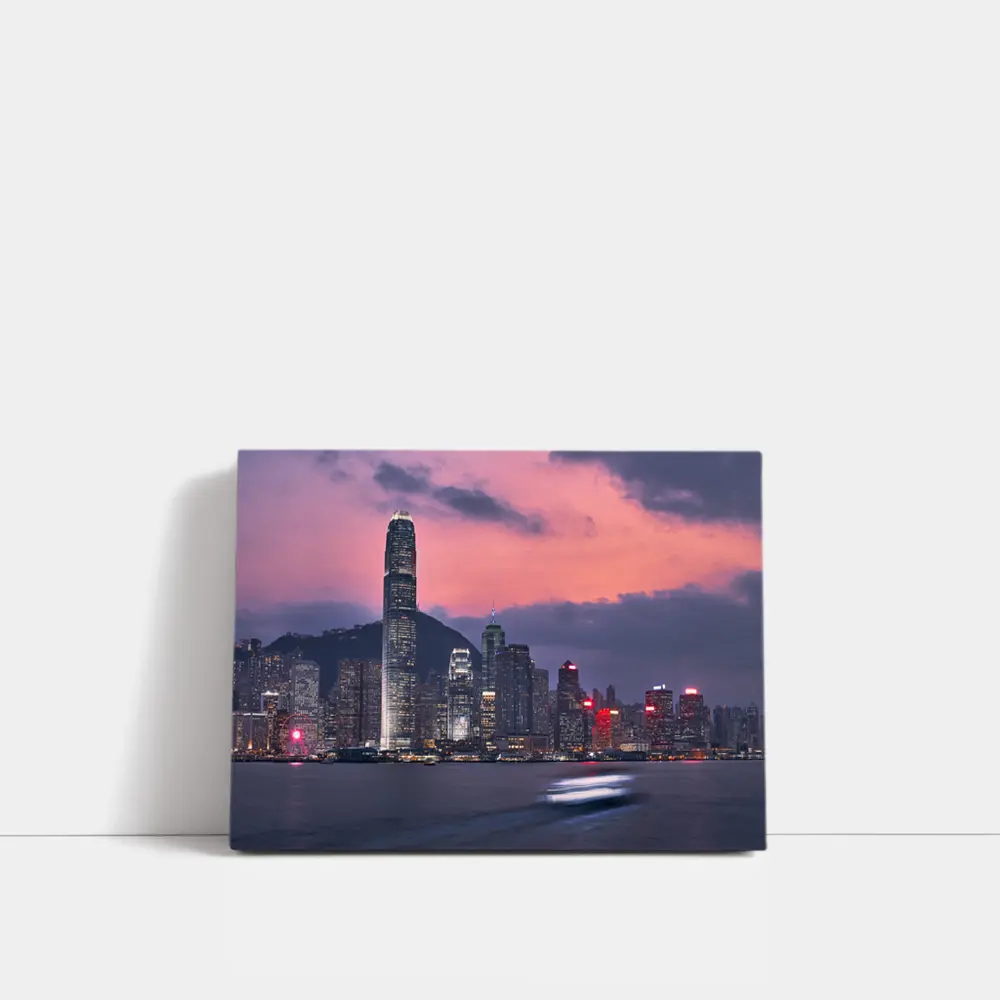 Hong Kong Skyline at Purple Dusk Waterfront – Wall Art