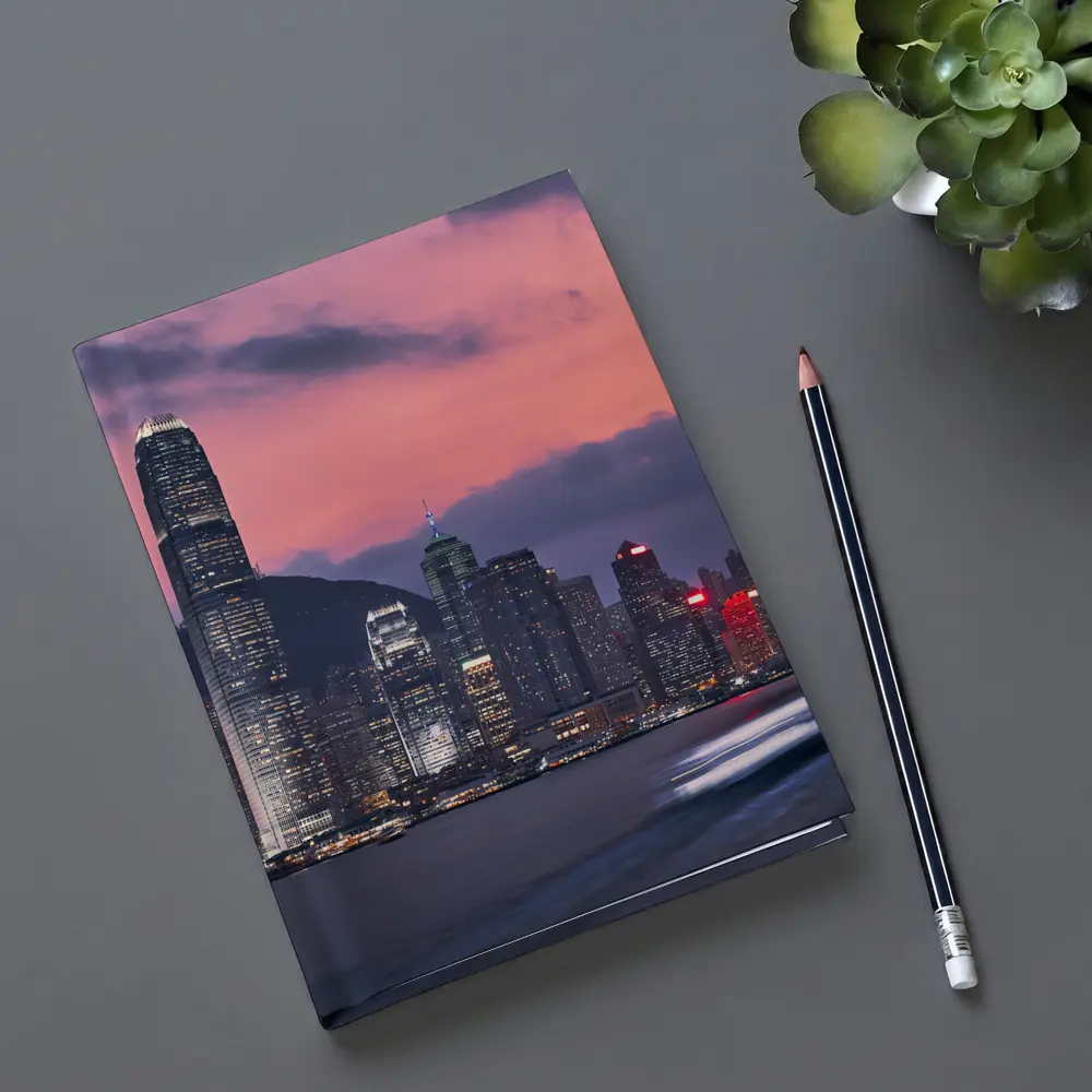 Hong Kong Skyline at Purple Dusk Waterfront – Notebooks