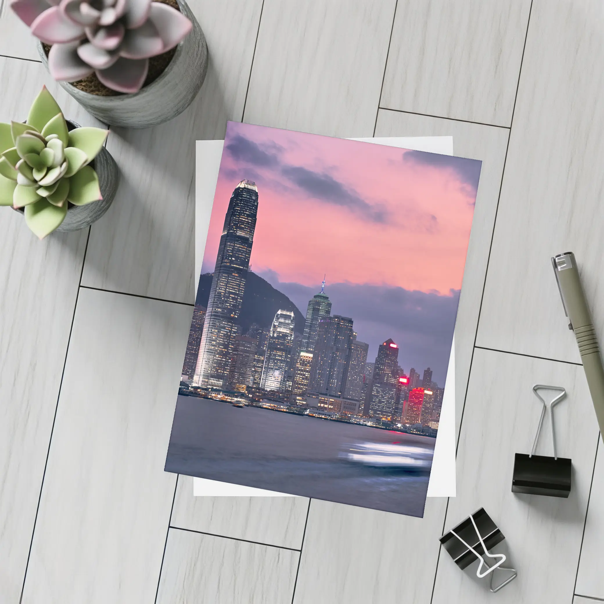 Hong Kong Skyline at Purple Dusk Waterfront – Postcards