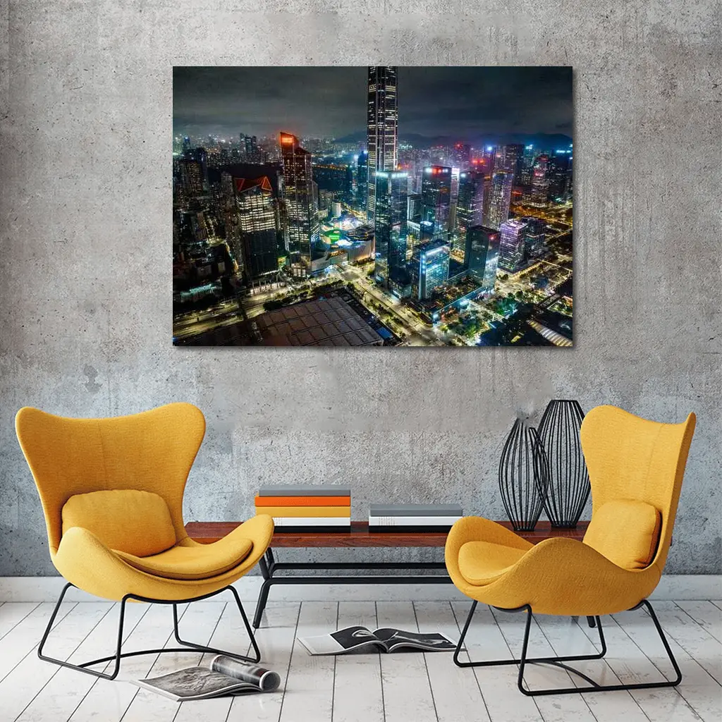 Shenzhen City Skyline Aerial Night View – Wall Art
