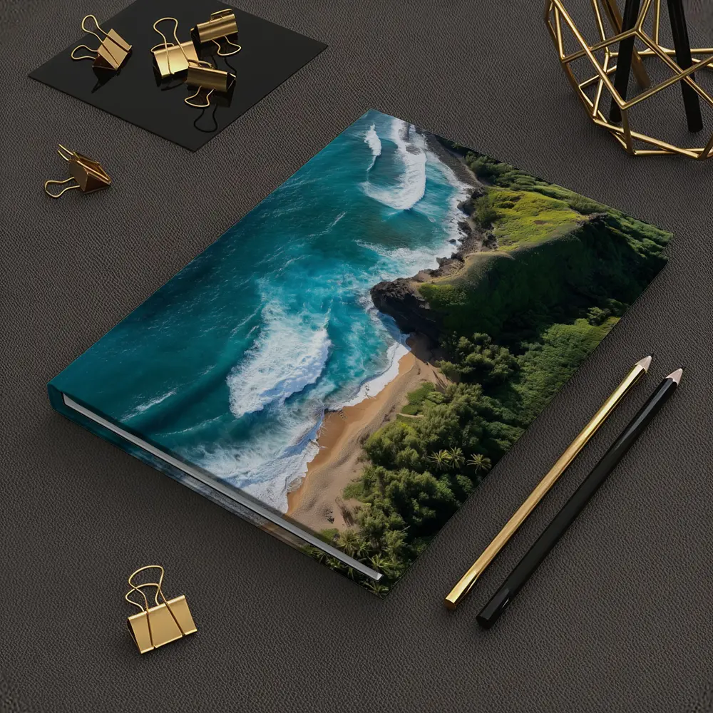 Aerial Tropical Beach Coastline Turquoise Ocean Waves – Notebooks