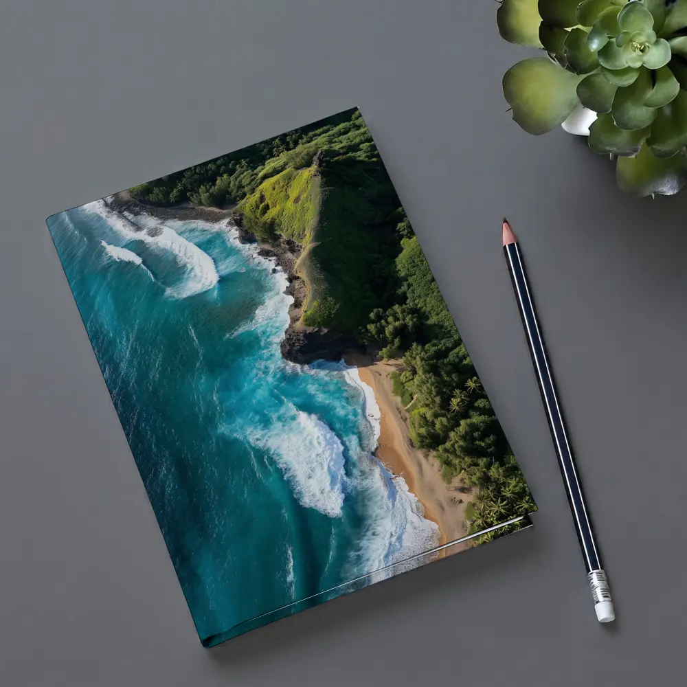Aerial Tropical Beach Coastline Turquoise Ocean Waves – Notebooks