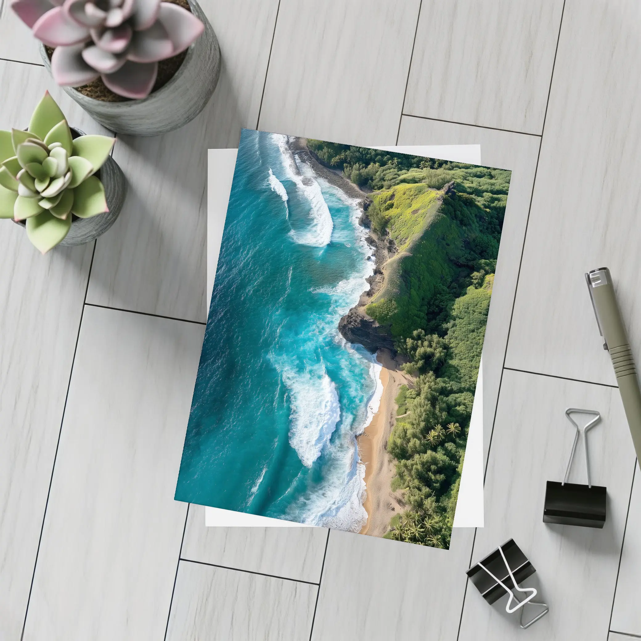 Aerial Tropical Beach Coastline Turquoise Ocean Waves – Postcards
