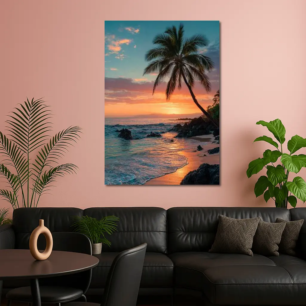 Tropical Beach Sunset Palm Tree Coastal – Wall Art