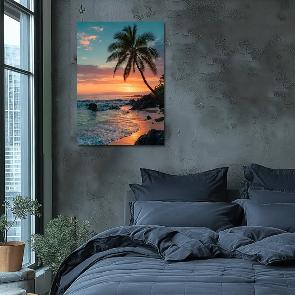 Tropical Beach Sunset Palm Tree Coastal – Wall Art