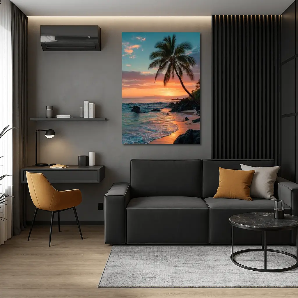 Tropical Beach Sunset Palm Tree Coastal – Wall Art