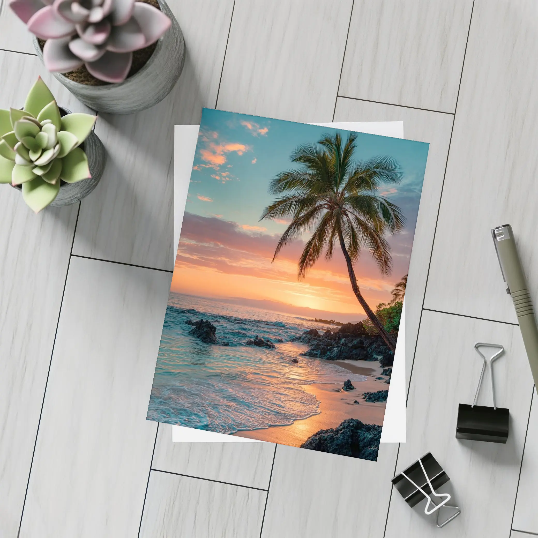 Tropical Beach Sunset Palm Tree Coastal – Postcards