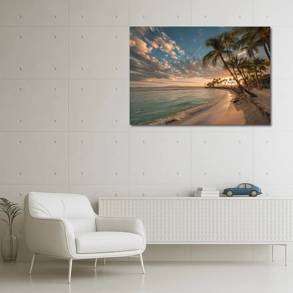Waikiki Beach Sunset Palm Trees Hawaii – Wall Art