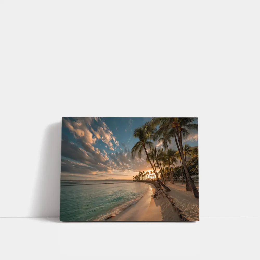 Waikiki Beach Sunset Palm Trees Hawaii – Wall Art