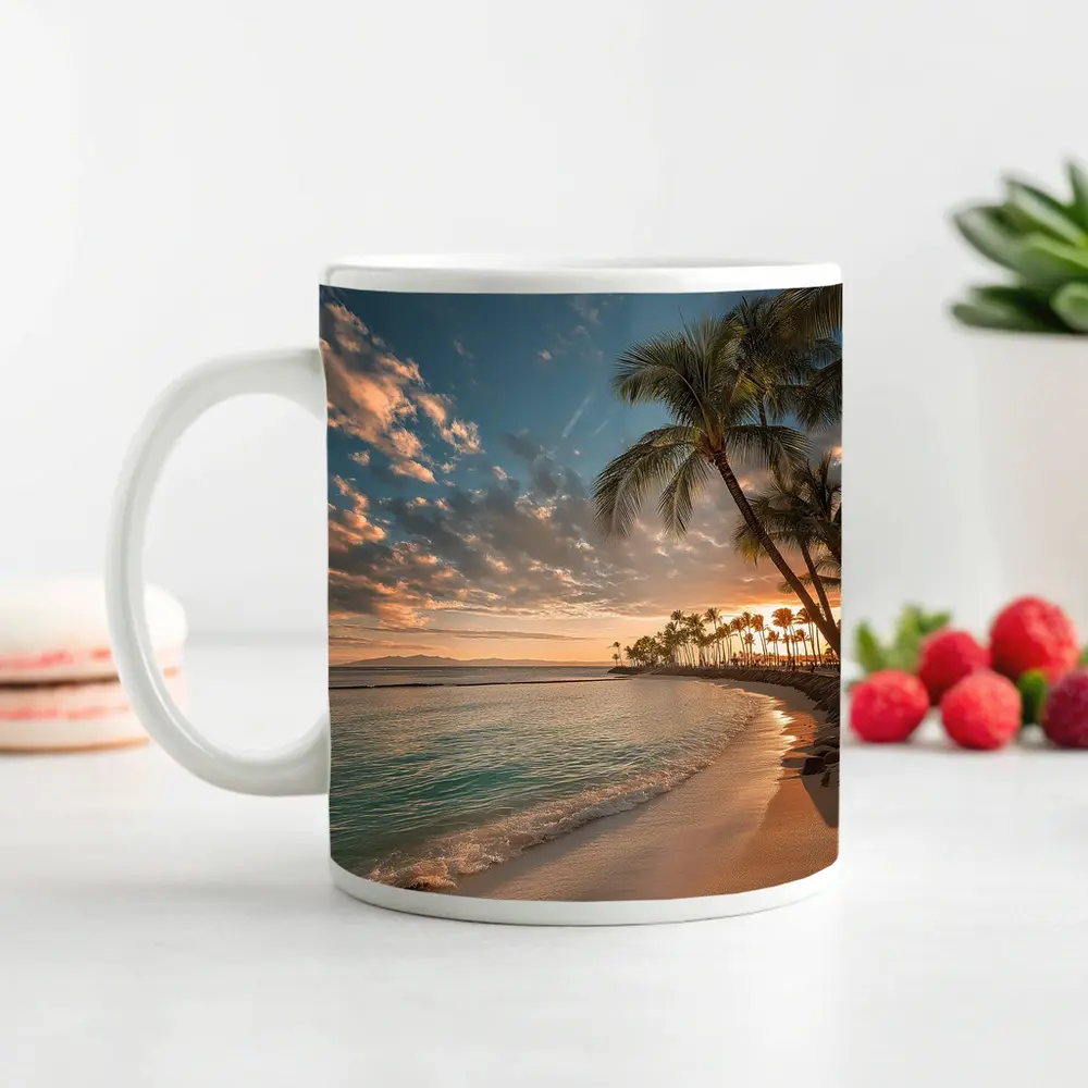 Waikiki Beach Sunset Palm Trees Hawaii – Mugs
