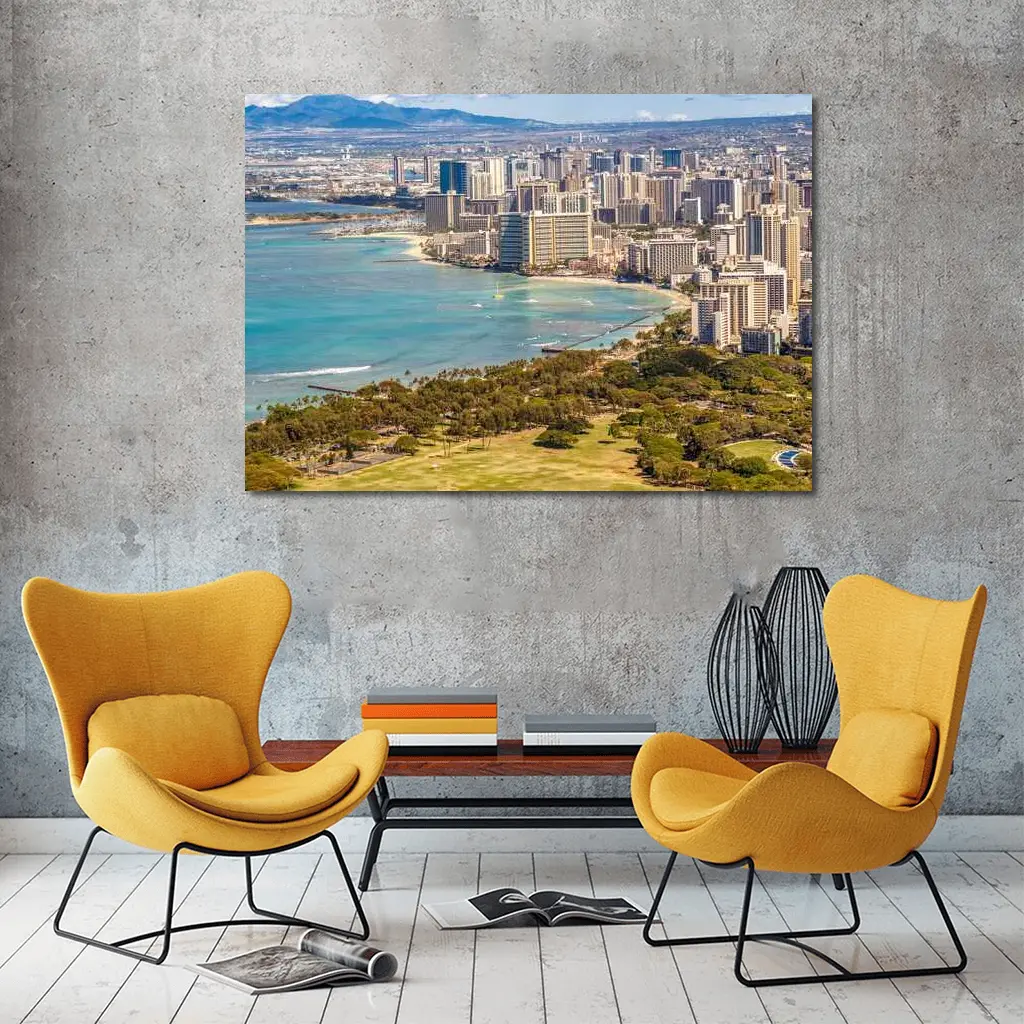 Waikiki Beach Honolulu Aerial City View – Wall Art