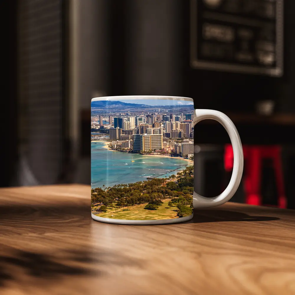 Waikiki Beach Honolulu Aerial City View – Mugs