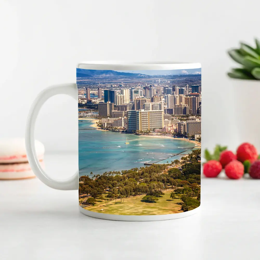 Waikiki Beach Honolulu Aerial City View – Mugs