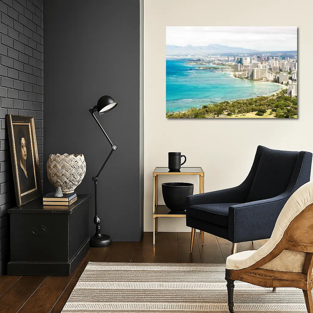 Waikiki Beach Honolulu Skyline Aerial View – Wall Art