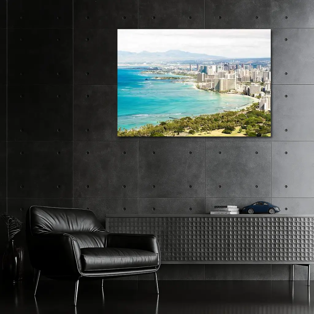 Waikiki Beach Honolulu Skyline Aerial View – Wall Art